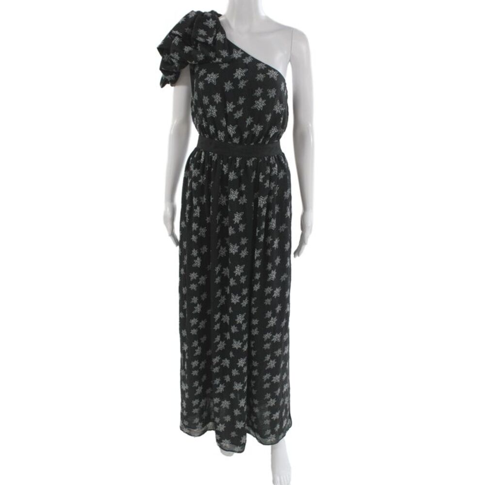 Kate Young Women Maxi Dress Black Star Graphic Polyester Zip Knee Length Size S